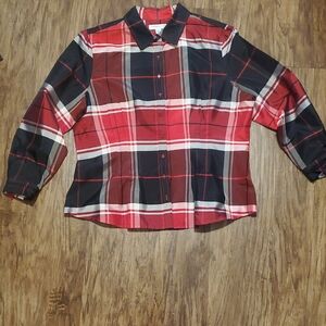 Coldwater Creek Red and Black Plaid Button Down Shirt Silk Blend XLP